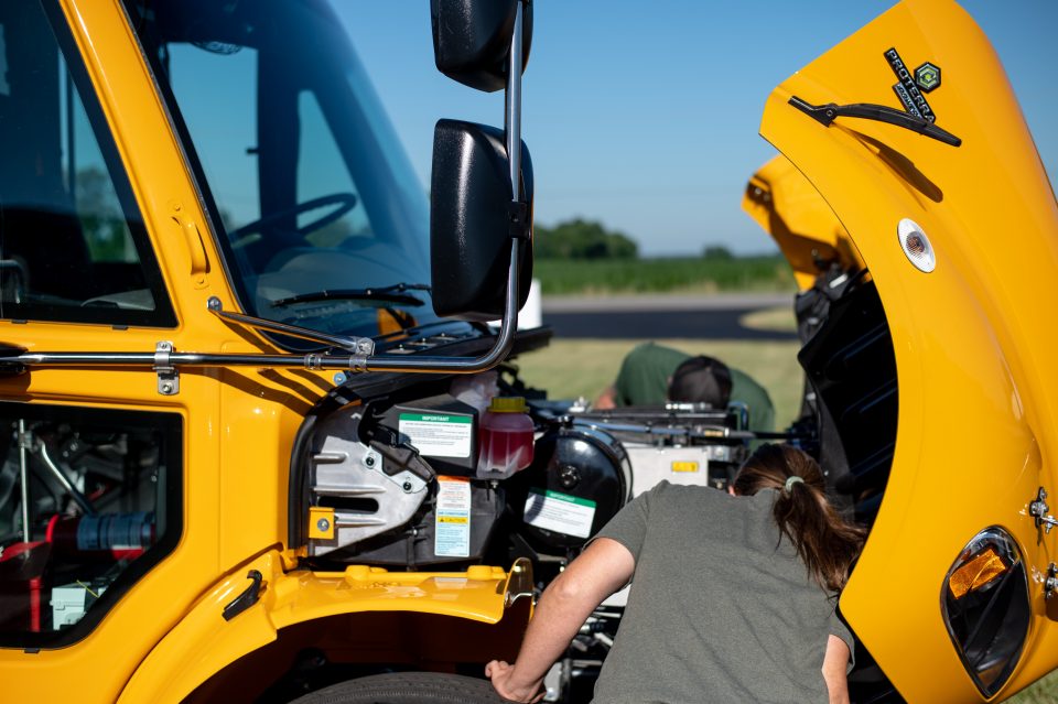 Electric school bus hood